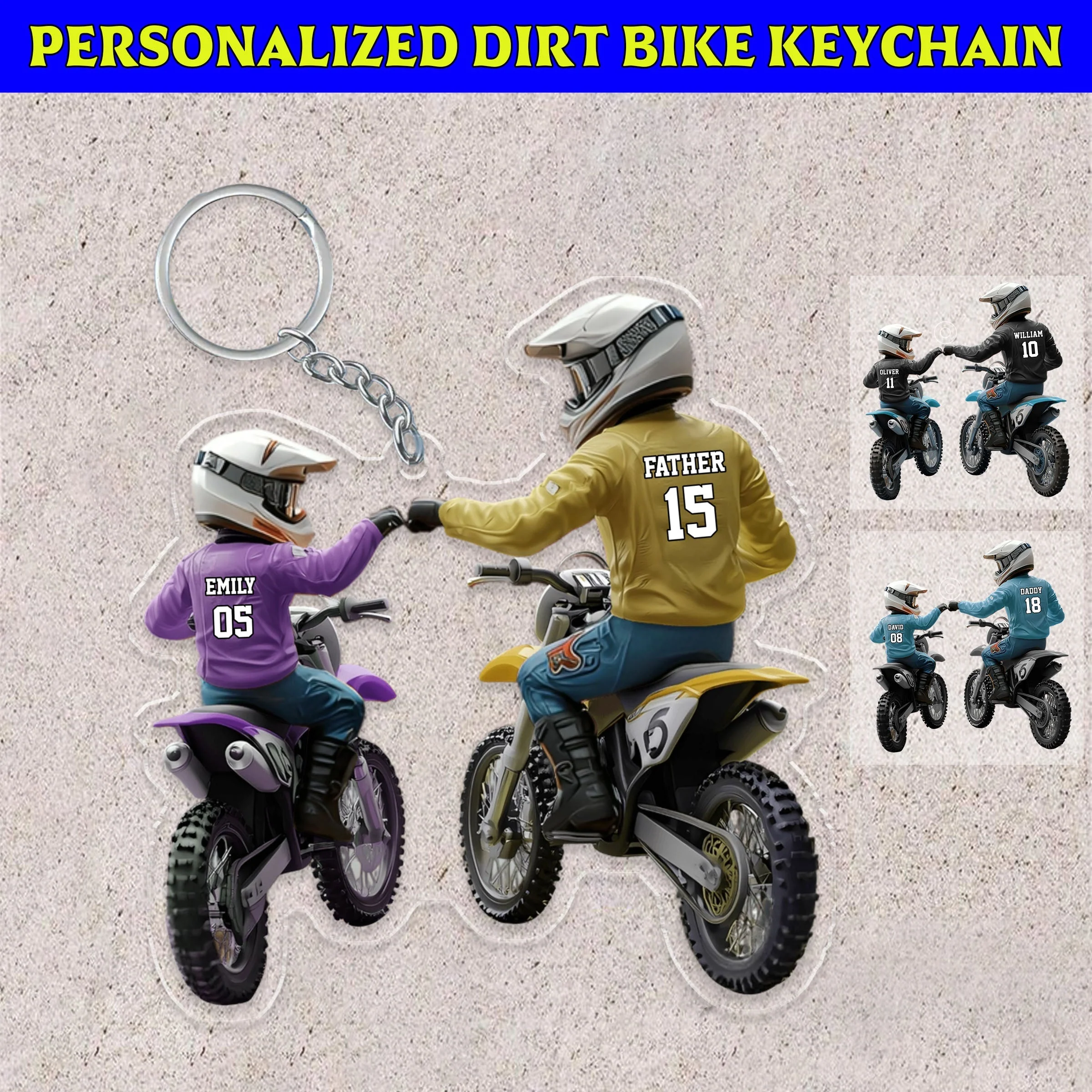 Dad And Kid - Personalized Dirt Bike Shaped Acrylic Keychain - Image 4