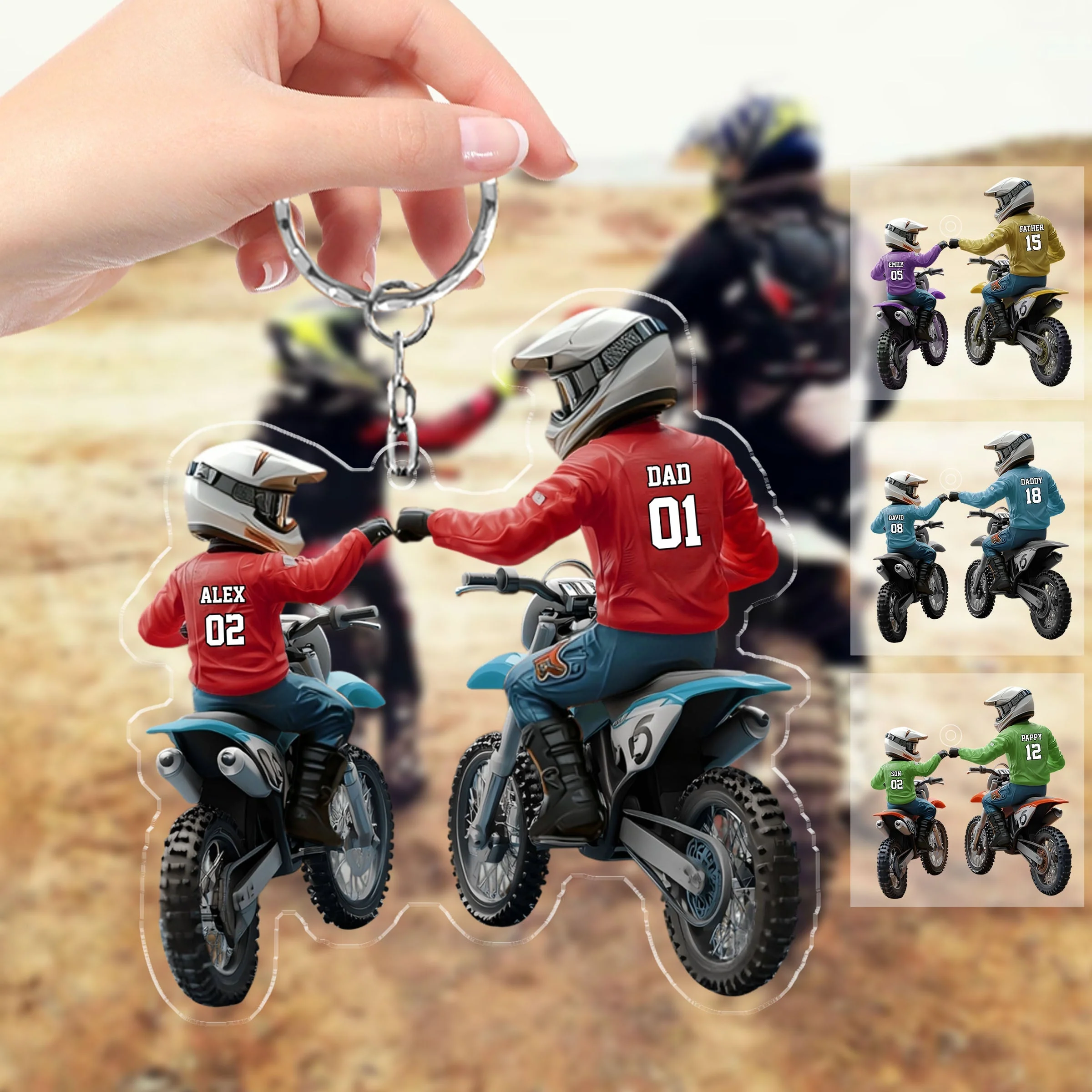 Dad And Kid - Personalized Dirt Bike Shaped Acrylic Keychain - Image 5