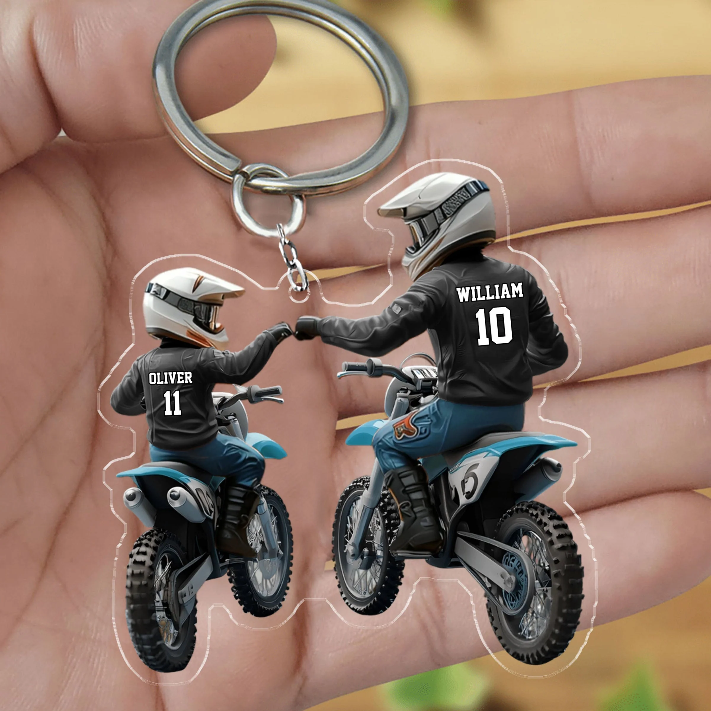 Dad And Kid - Personalized Dirt Bike Shaped Acrylic Keychain - Image 6