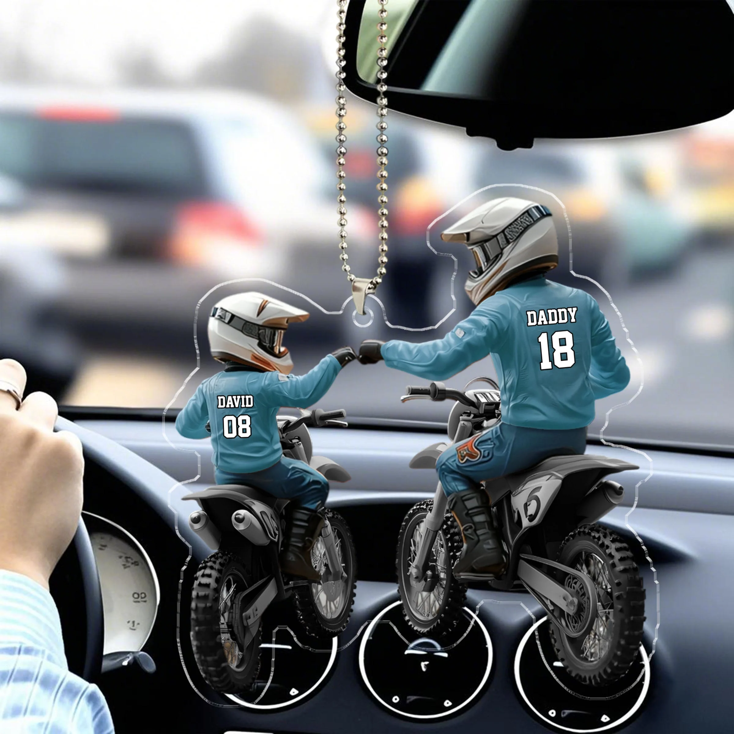 Dad And Kid - Personalized Dirt Bike Shaped Acrylic Ornament - Image 6