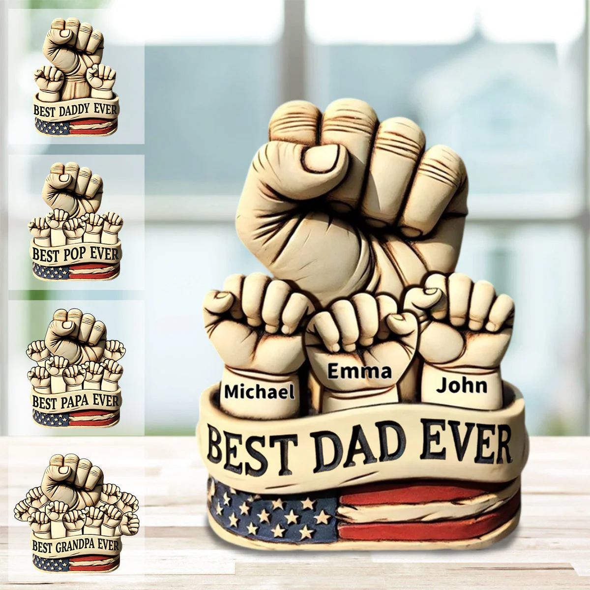 Dad And Kids Hands - Personalized Father Custom Shaped Acrylic Plaque, Gift For Dad Grandpa - Image 2