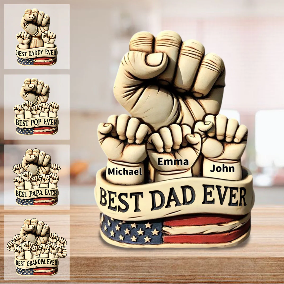 Dad And Kids Hands - Personalized Father Custom Shaped Acrylic Plaque, Gift For Dad Grandpa - Image 3