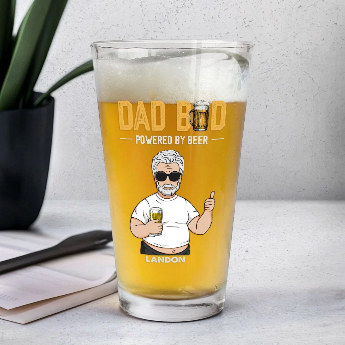 Dad Bod Powered By Beer - Personalized Beer Glass - Image 3