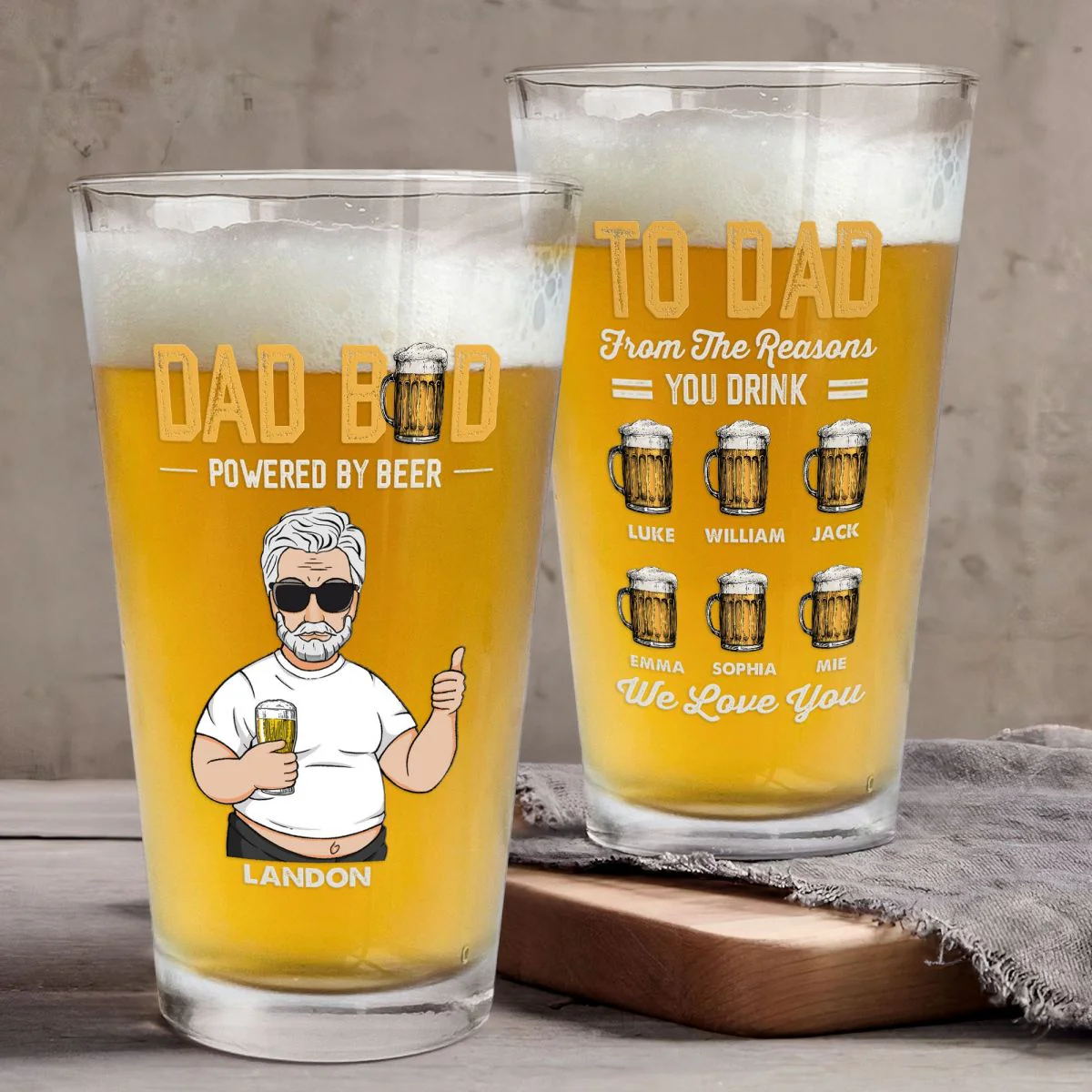 Dad Bod Powered By Beer - Personalized Beer Glass - Image 4