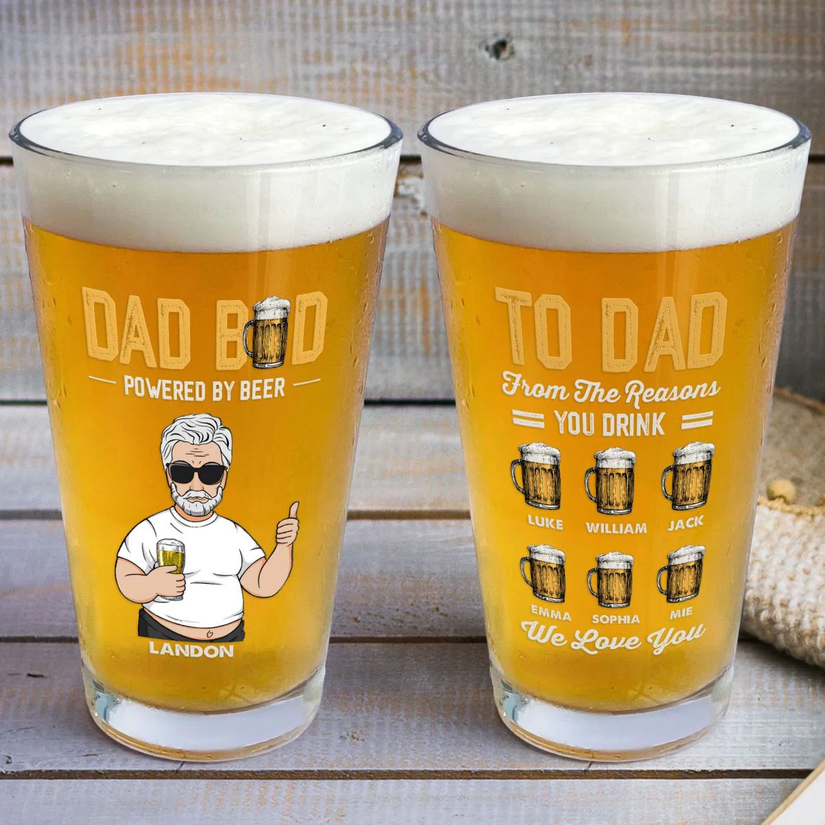 Dad Bod Powered By Beer - Personalized Beer Glass - Image 5