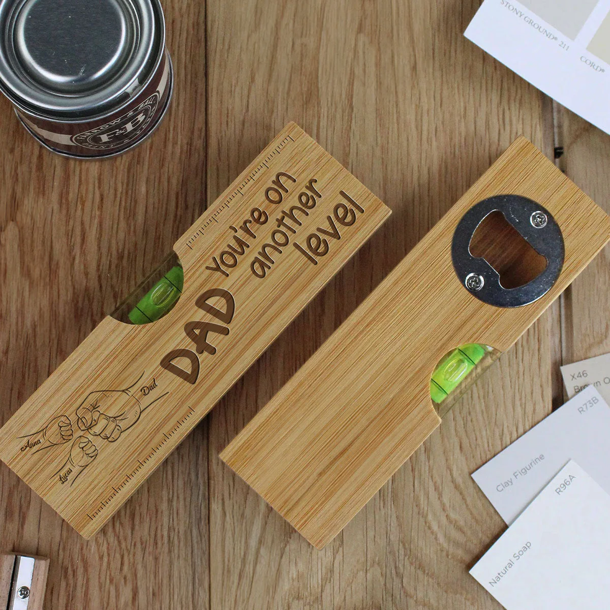 Dad Fist Bump - Personalized Custom Engraved Wooden Spirit Level Bottle Opener Gift For Father's Day - Image 2