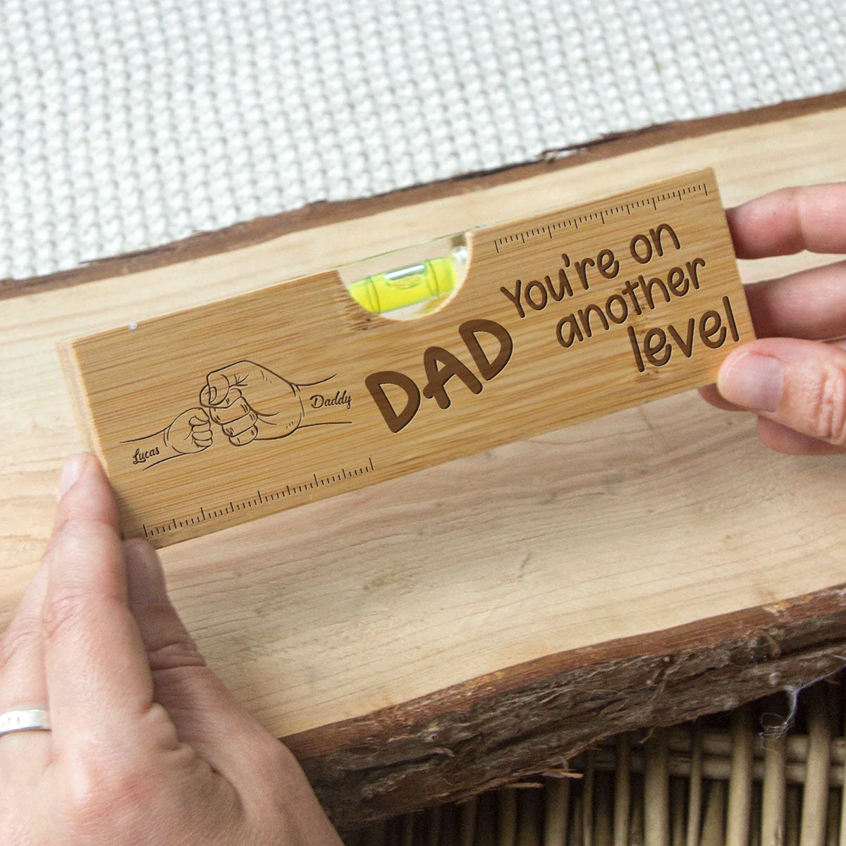 Dad Fist Bump - Personalized Custom Engraved Wooden Spirit Level Bottle Opener Gift For Father's Day - Image 4