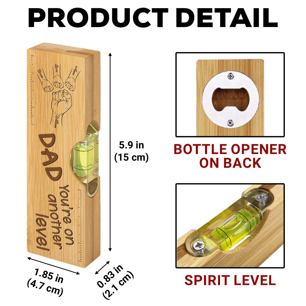 Dad Fist Bump - Personalized Custom Engraved Wooden Spirit Level Bottle Opener Gift For Father's Day - Image 5
