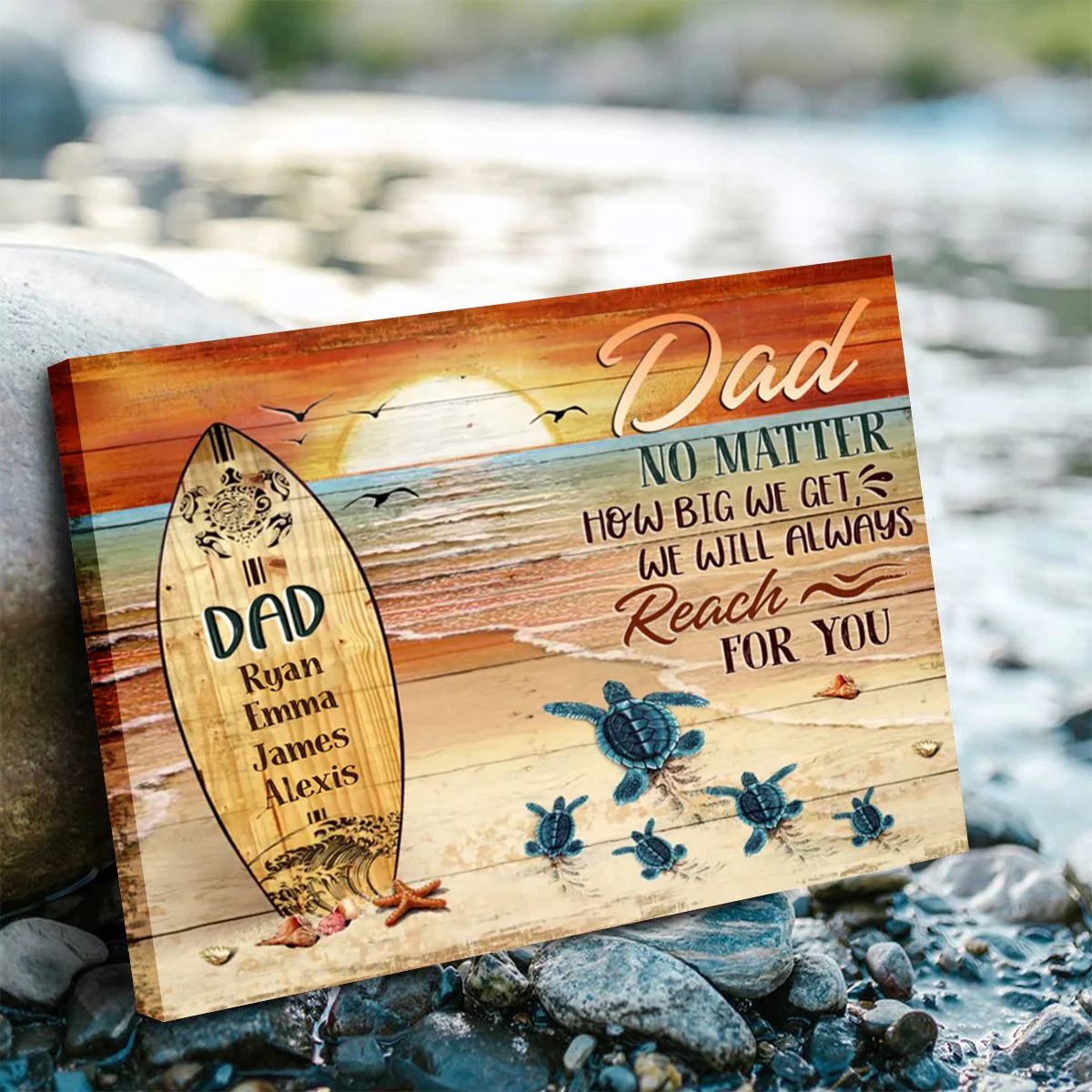 Dad No Matter How Big We Get Canvas Art – Father’s Day Personalized Sea Turtles Name - Image 2