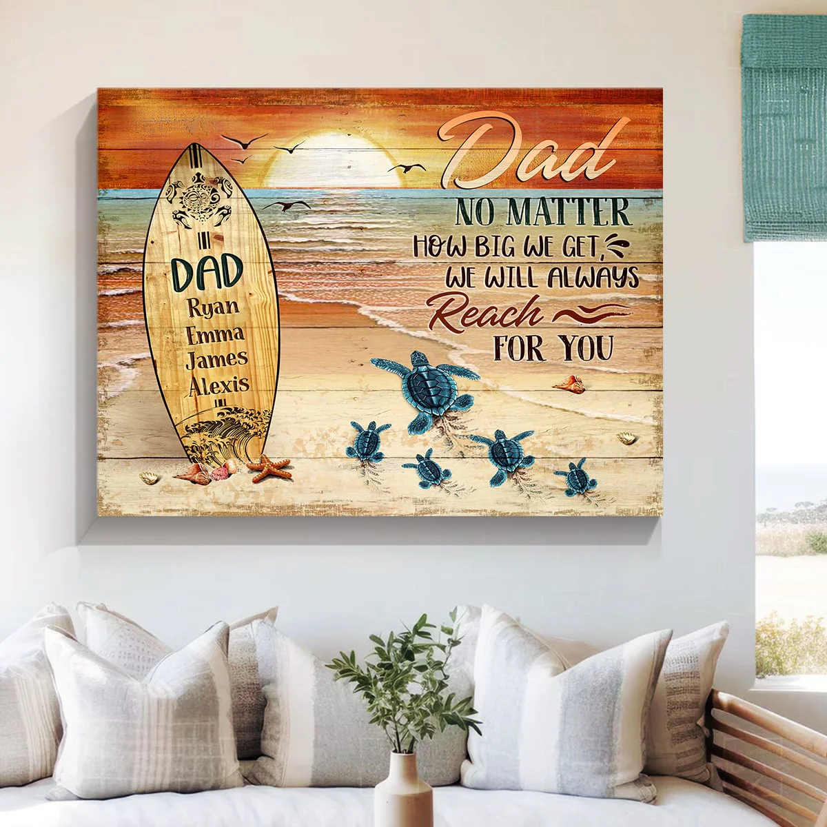 Dad No Matter How Big We Get Canvas Art – Father’s Day Personalized Sea Turtles Name - Image 3