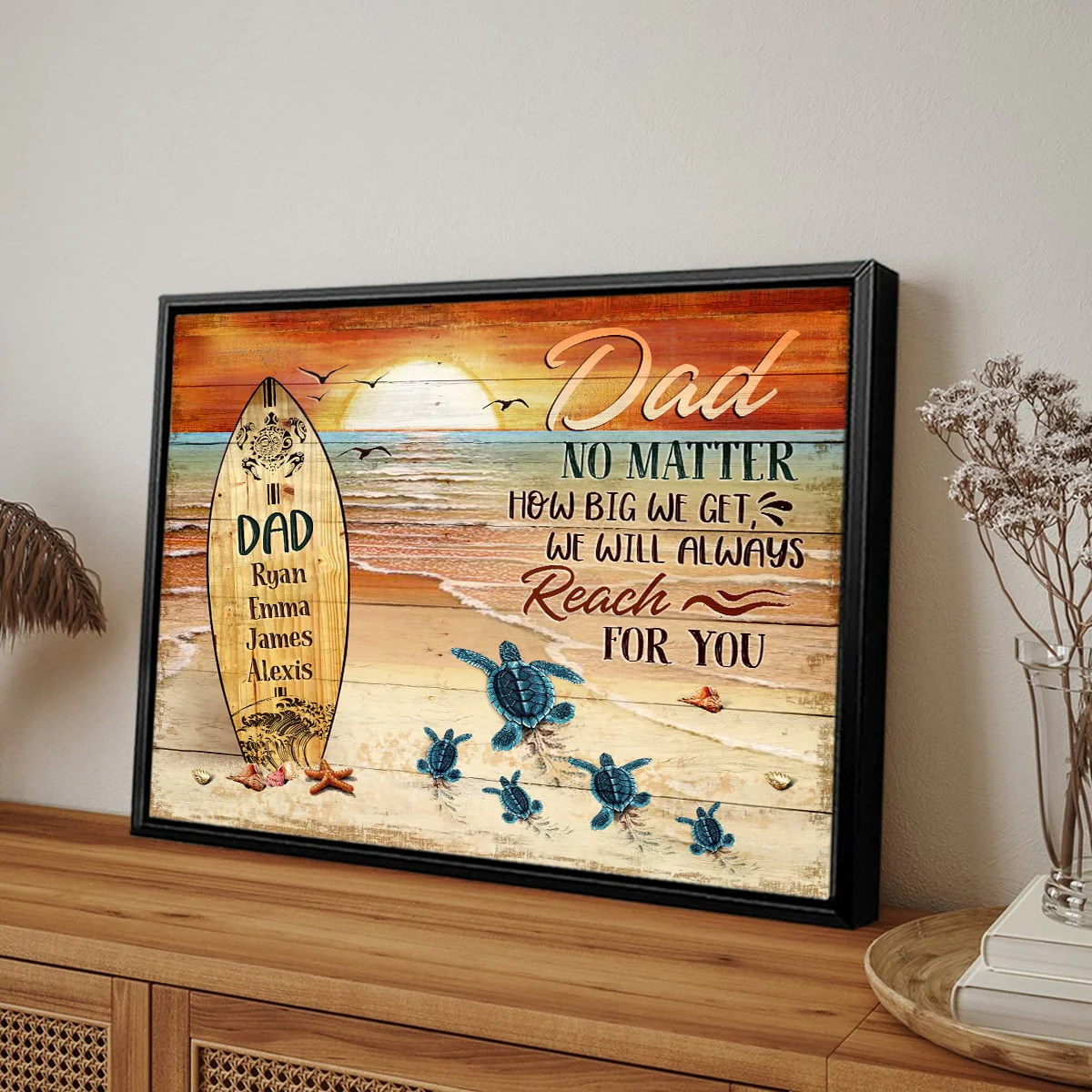 Dad No Matter How Big We Get Canvas Art – Father’s Day Personalized Sea Turtles Name - Image 4