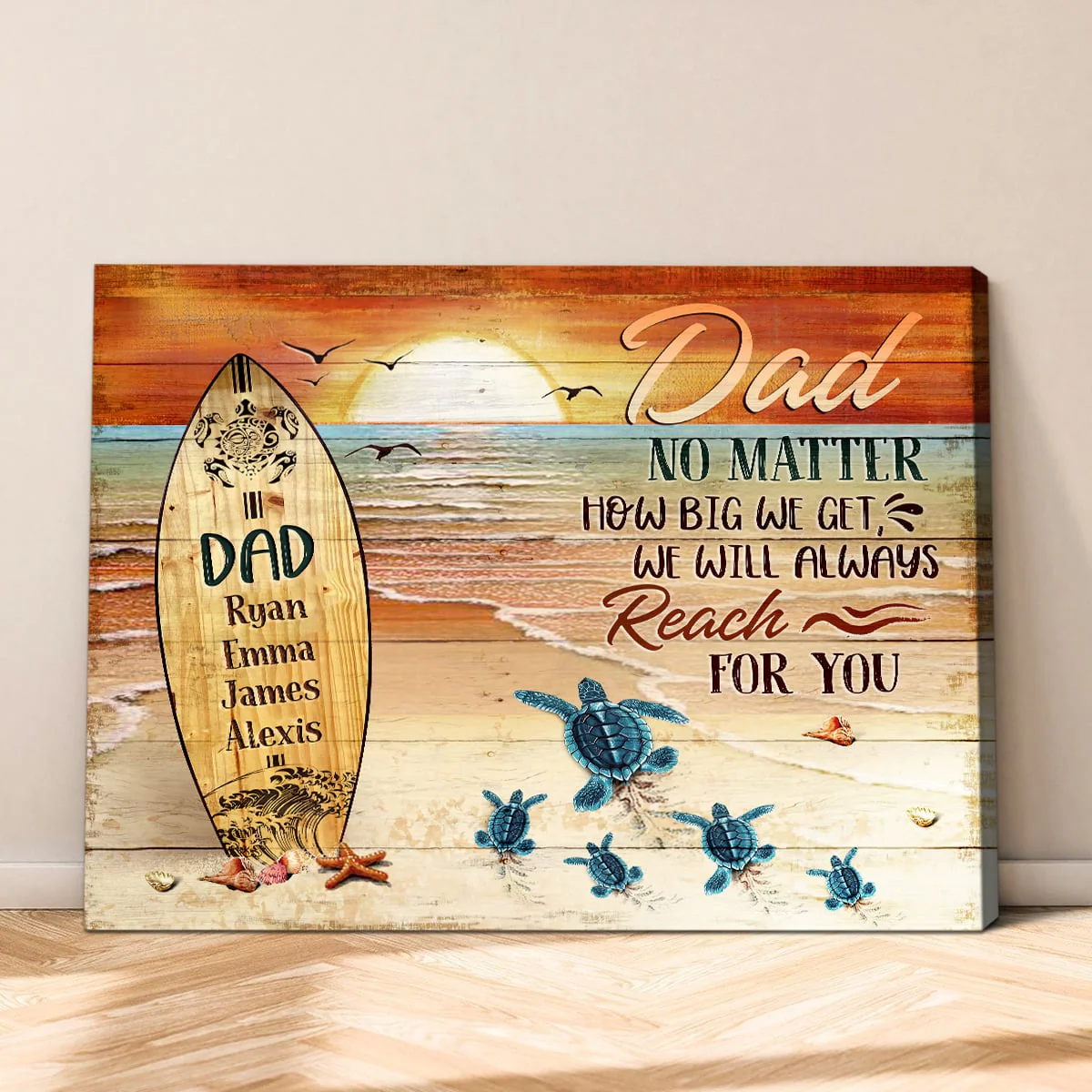 Dad No Matter How Big We Get Canvas Art – Father’s Day Personalized Sea Turtles Name - Image 5