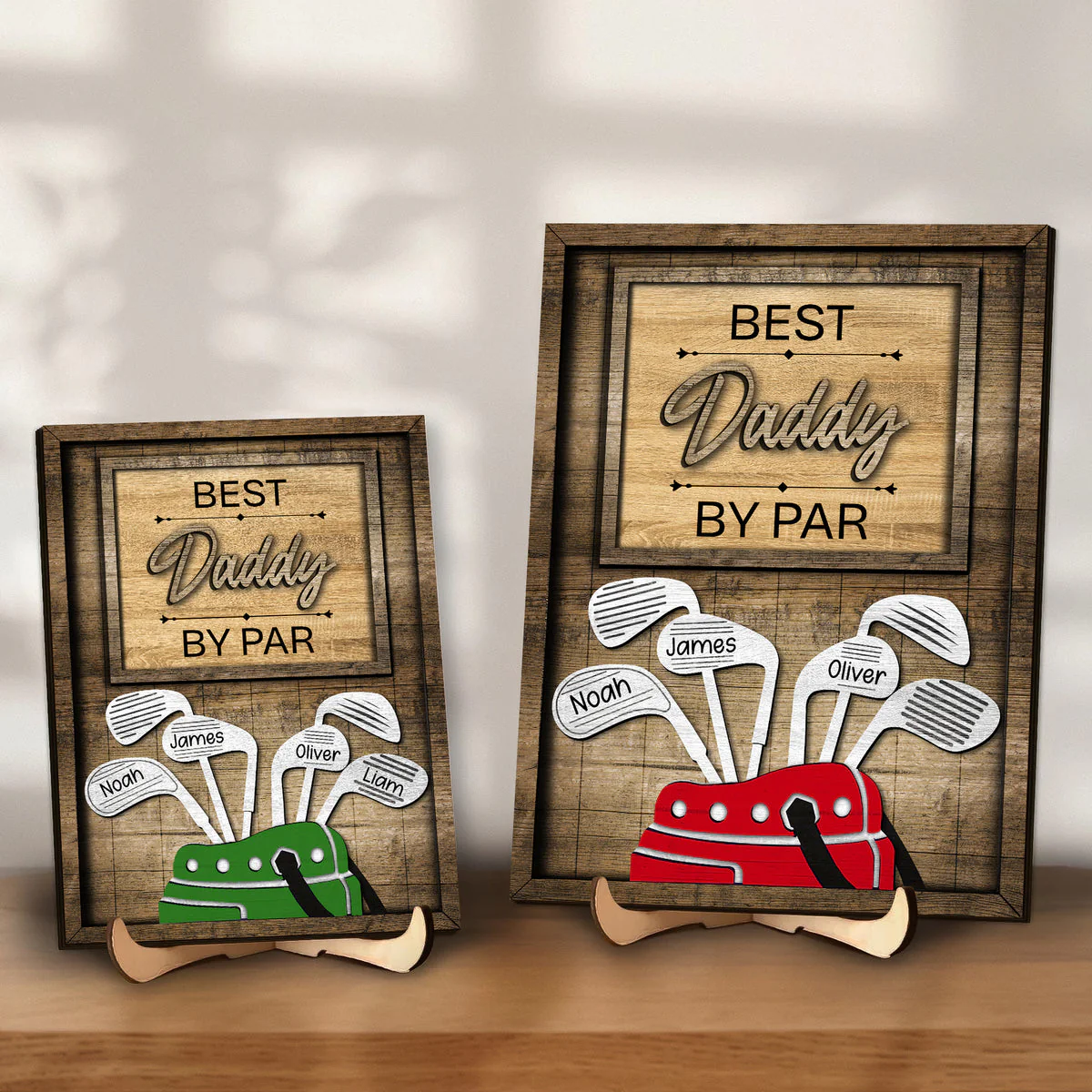 Dad Or Grandpa Golf Best Dad By Par Family - Personalized 2-Layered Wooden Plaque