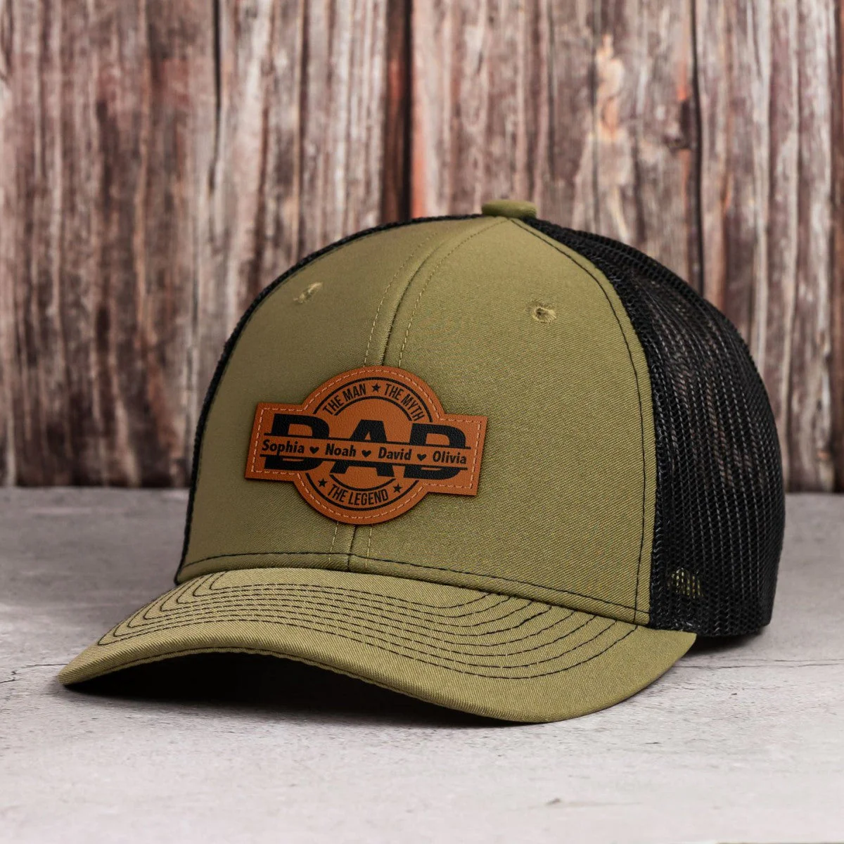 Dad, The Man, The Myth, The Legend - Personalized Leather Patch Hat - Image 3