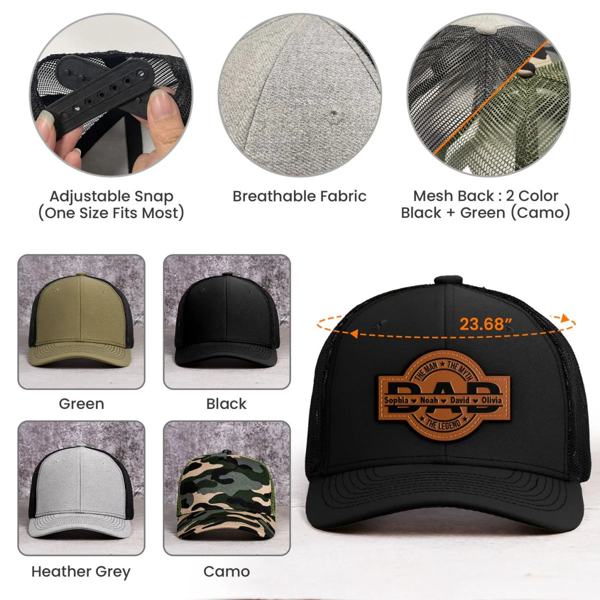 Dad, The Man, The Myth, The Legend - Personalized Leather Patch Hat - Image 6