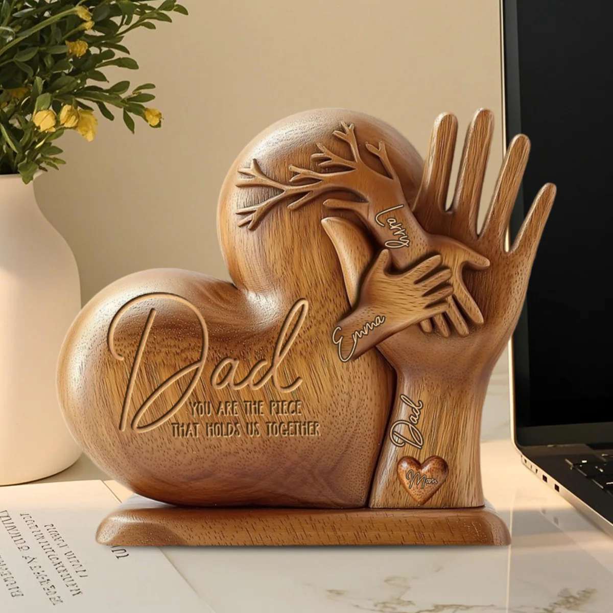Dad You Are The Piece That Holds Us Together - Personalized Father Heart Shaped Acrylic Plaque - Image 2