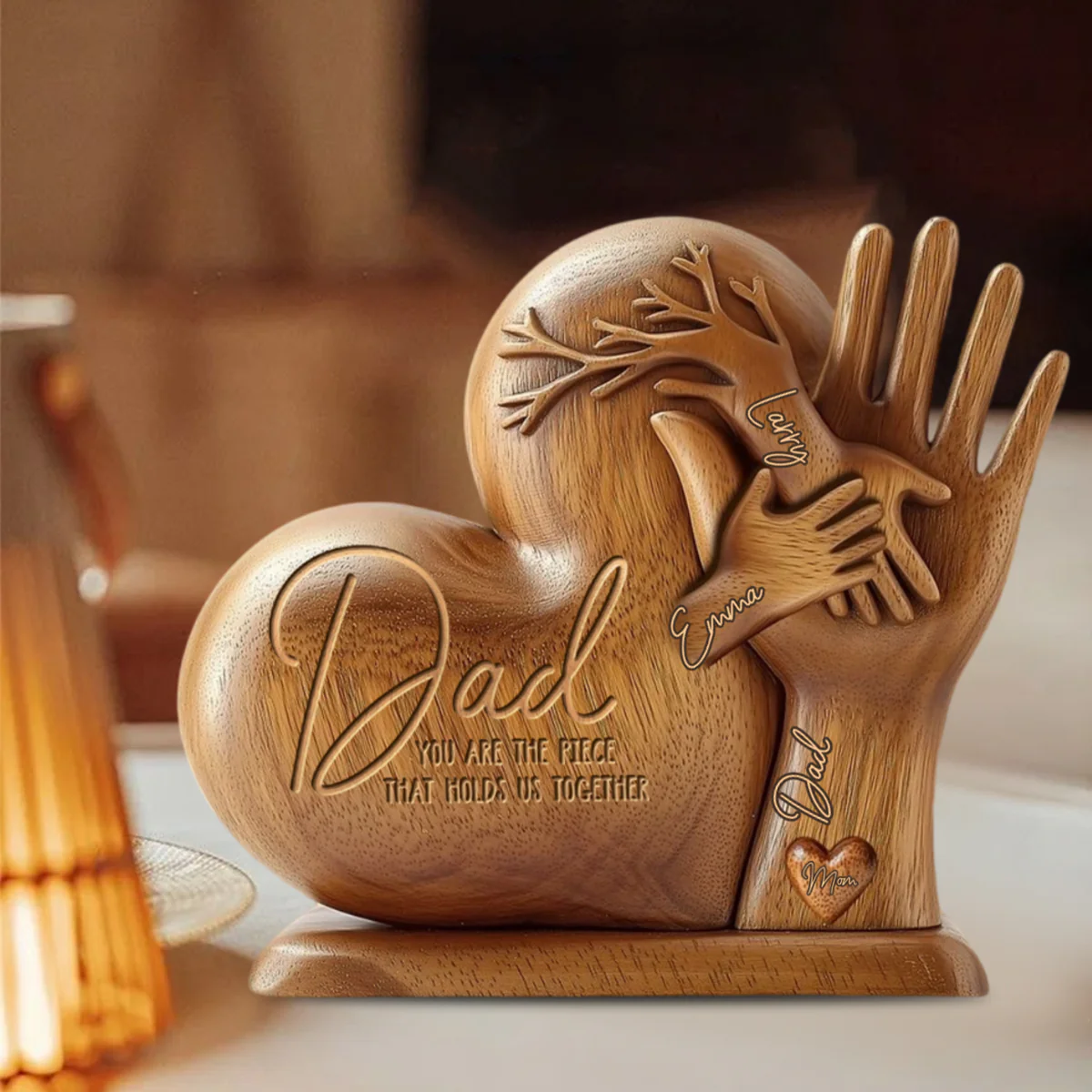 Dad You Are The Piece That Holds Us Together - Personalized Father Heart Shaped Acrylic Plaque - Image 4