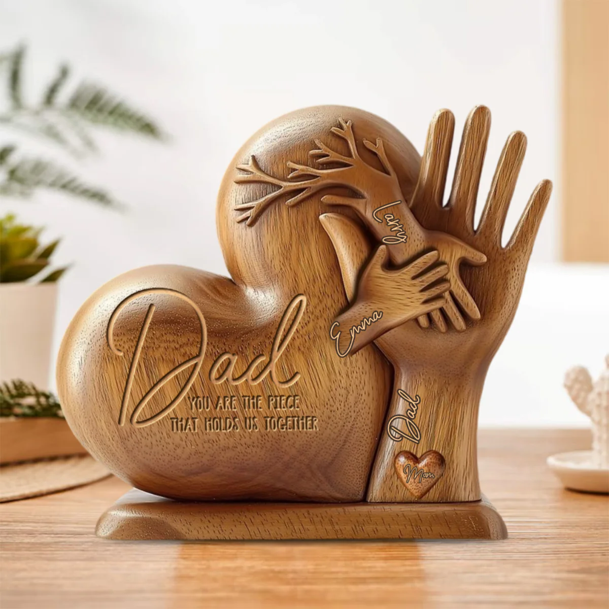 Dad You Are The Piece That Holds Us Together - Personalized Father Heart Shaped Acrylic Plaque - Image 6