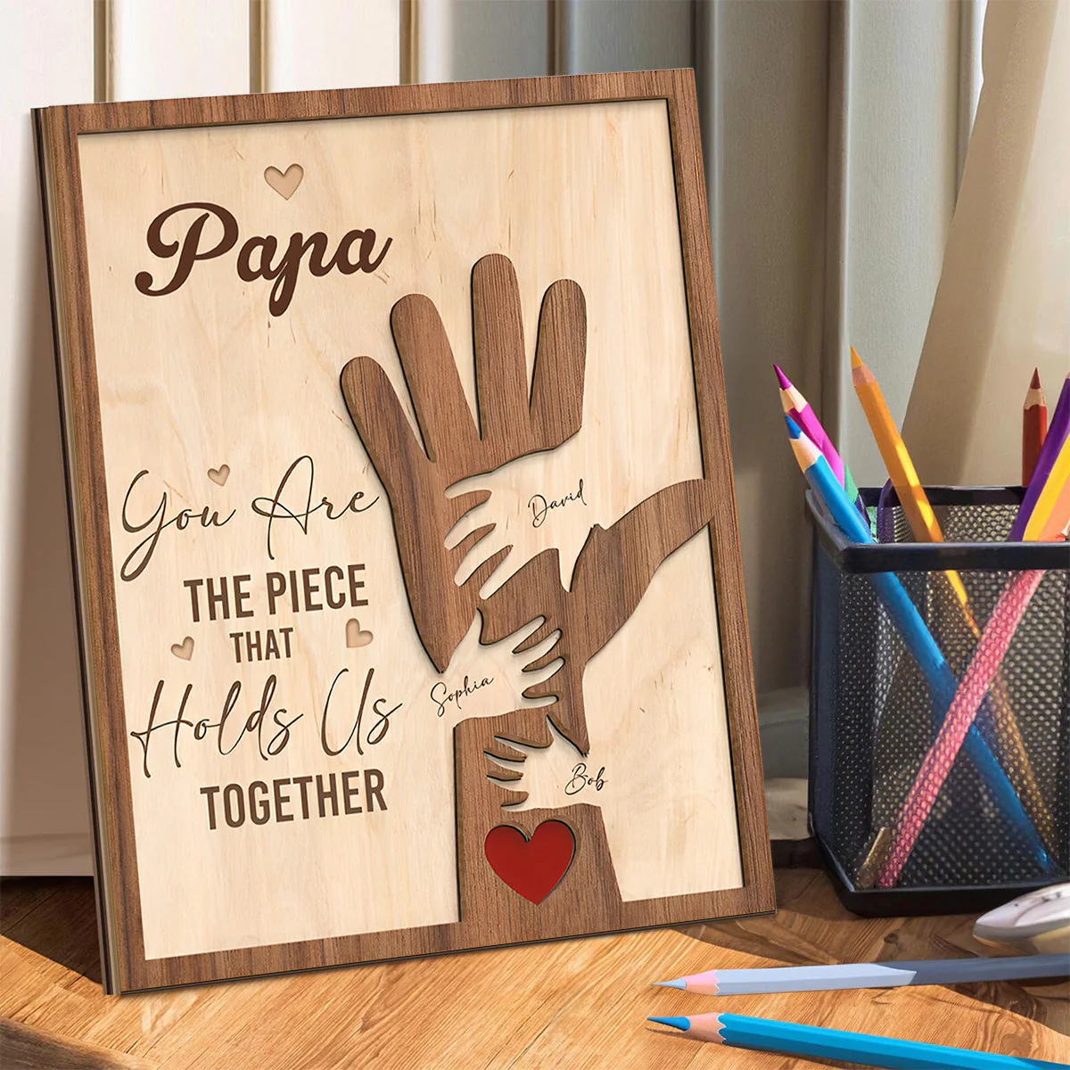 Dad You Are The Piece That Holds Us Together - Personalized Wooden Plaque - Image 3