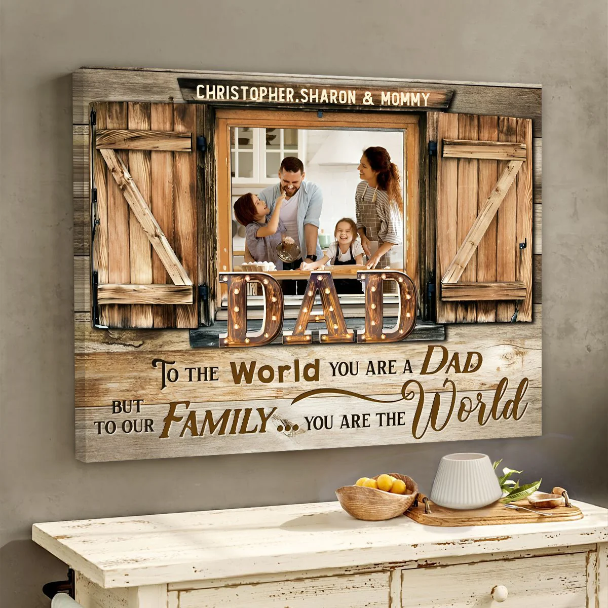 Dad You Are The World - Personalized Barnwood Window Canvas Poster - Custom Photo Gift for Father’s Day - Image 2
