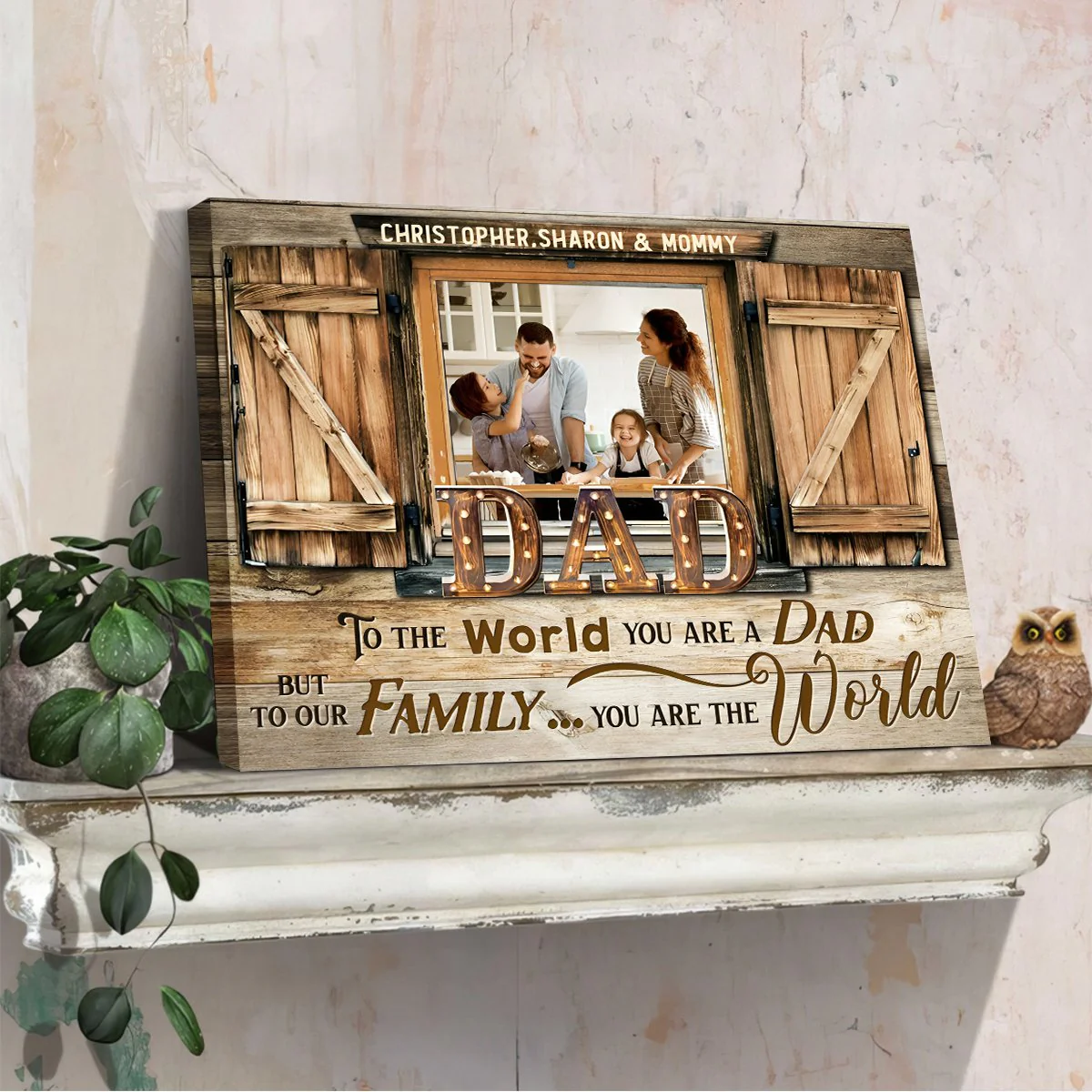 Dad You Are The World - Personalized Barnwood Window Canvas Poster - Custom Photo Gift for Father’s Day - Image 3