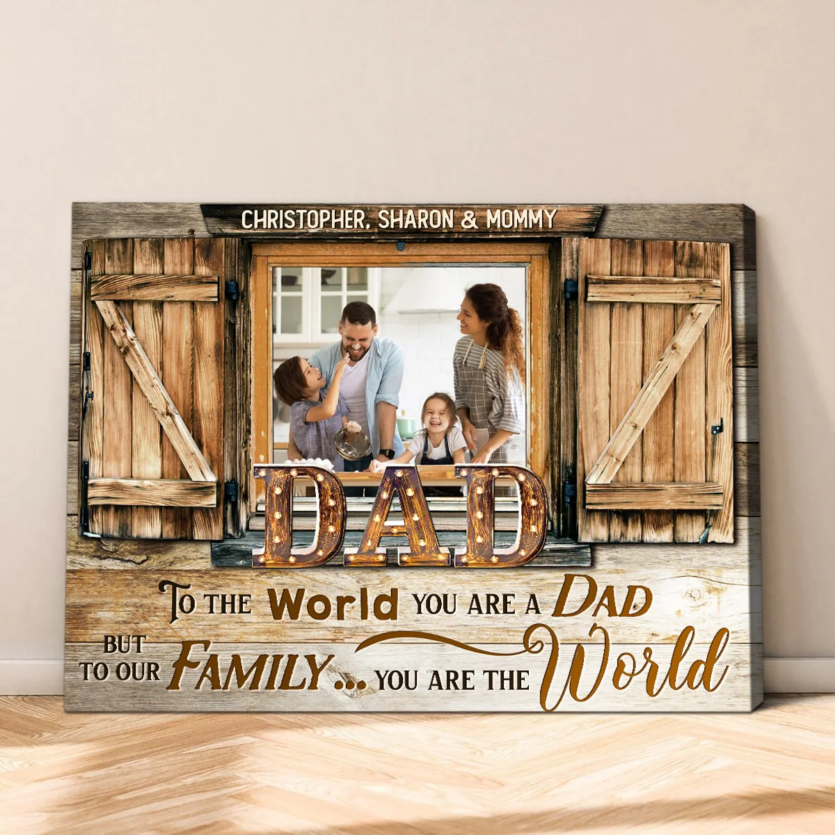 Dad You Are The World - Personalized Barnwood Window Canvas Poster - Custom Photo Gift for Father’s Day - Image 4