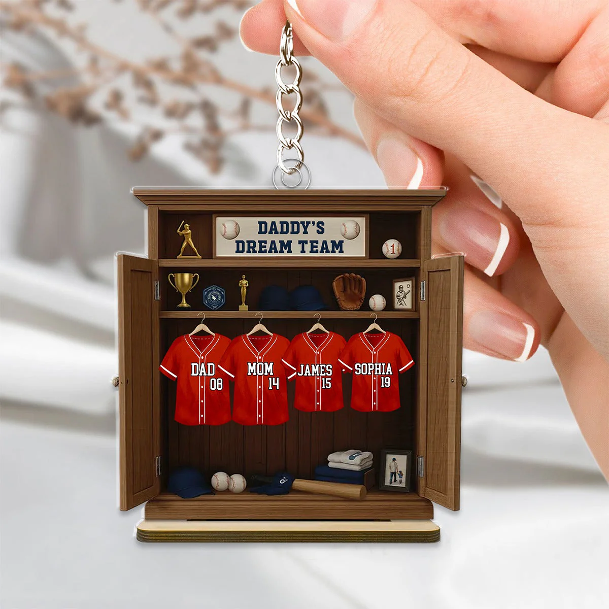 Daddy Dream Team Baseball, Father's Day Gift For Dad, Grandpa Personalized Keychain - Image 2