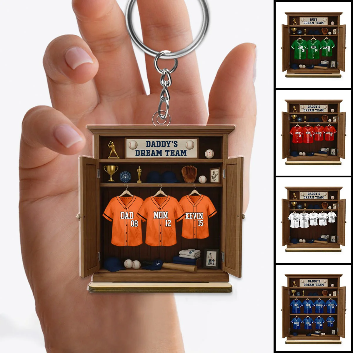 Daddy Dream Team Baseball, Father's Day Gift For Dad, Grandpa Personalized Keychain - Image 3