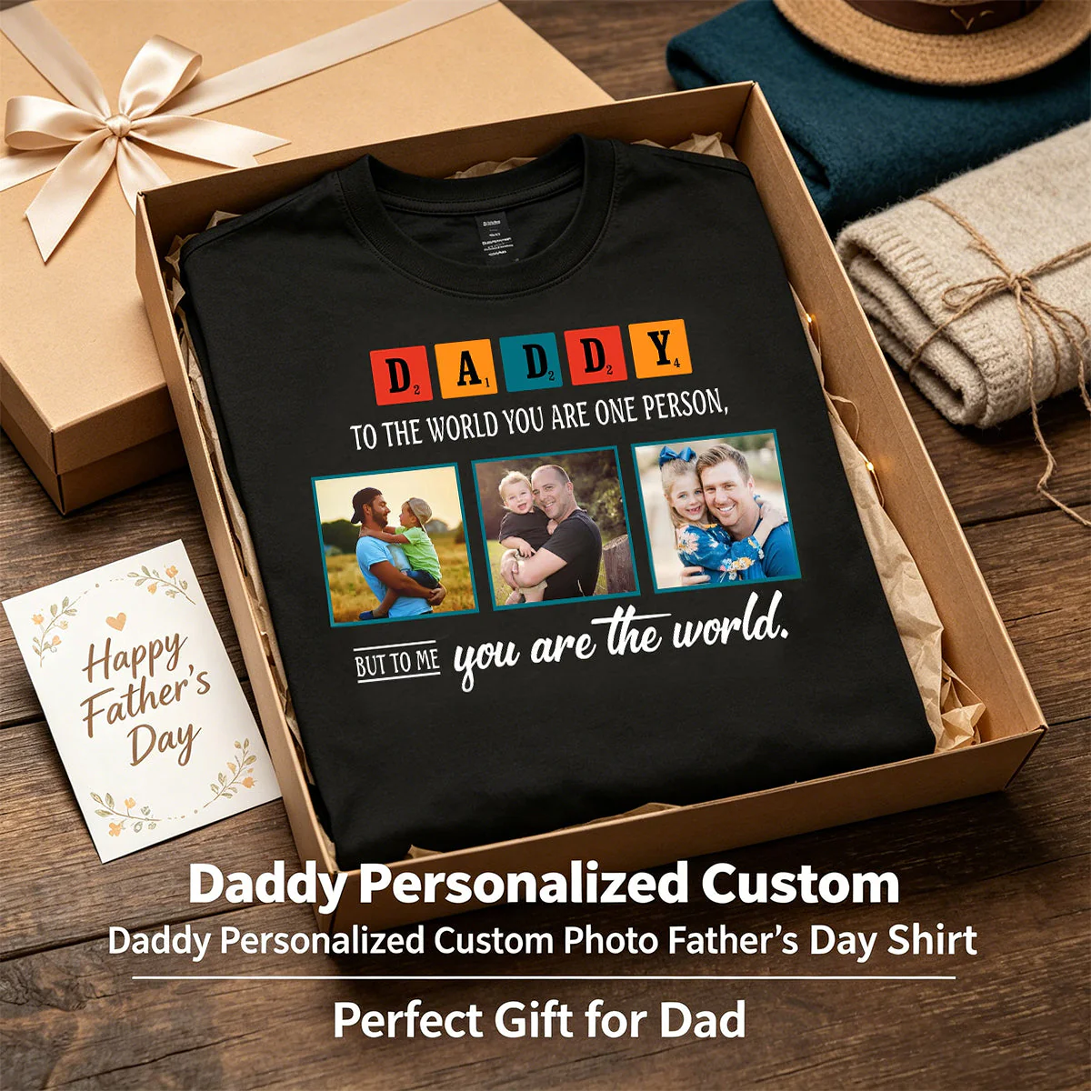 Daddy Personalized Custom Photo Father's Day T-Shirt - Image 3