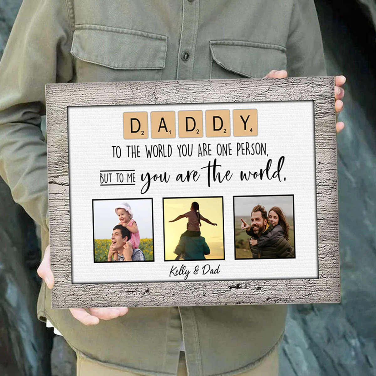 Daddy You Are The World Custom Photo Personalized Canvas Gift For Father's Day - Image 5