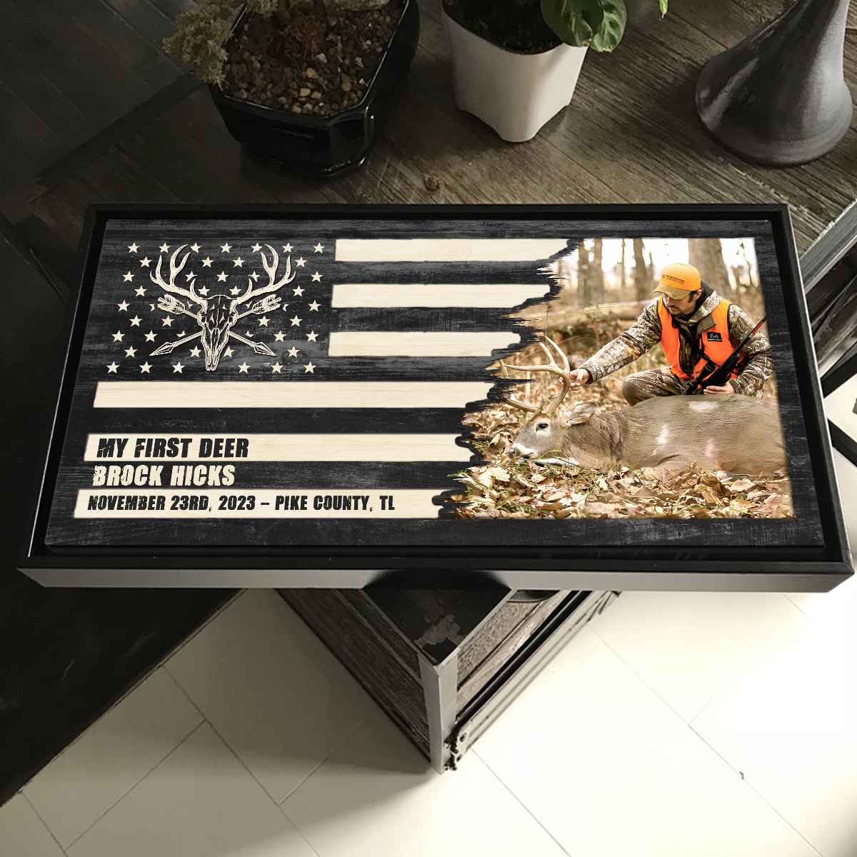 Deer Sign Hunting Photo Flag Sign Personalized Canvas Gift for Hunter - Image 3