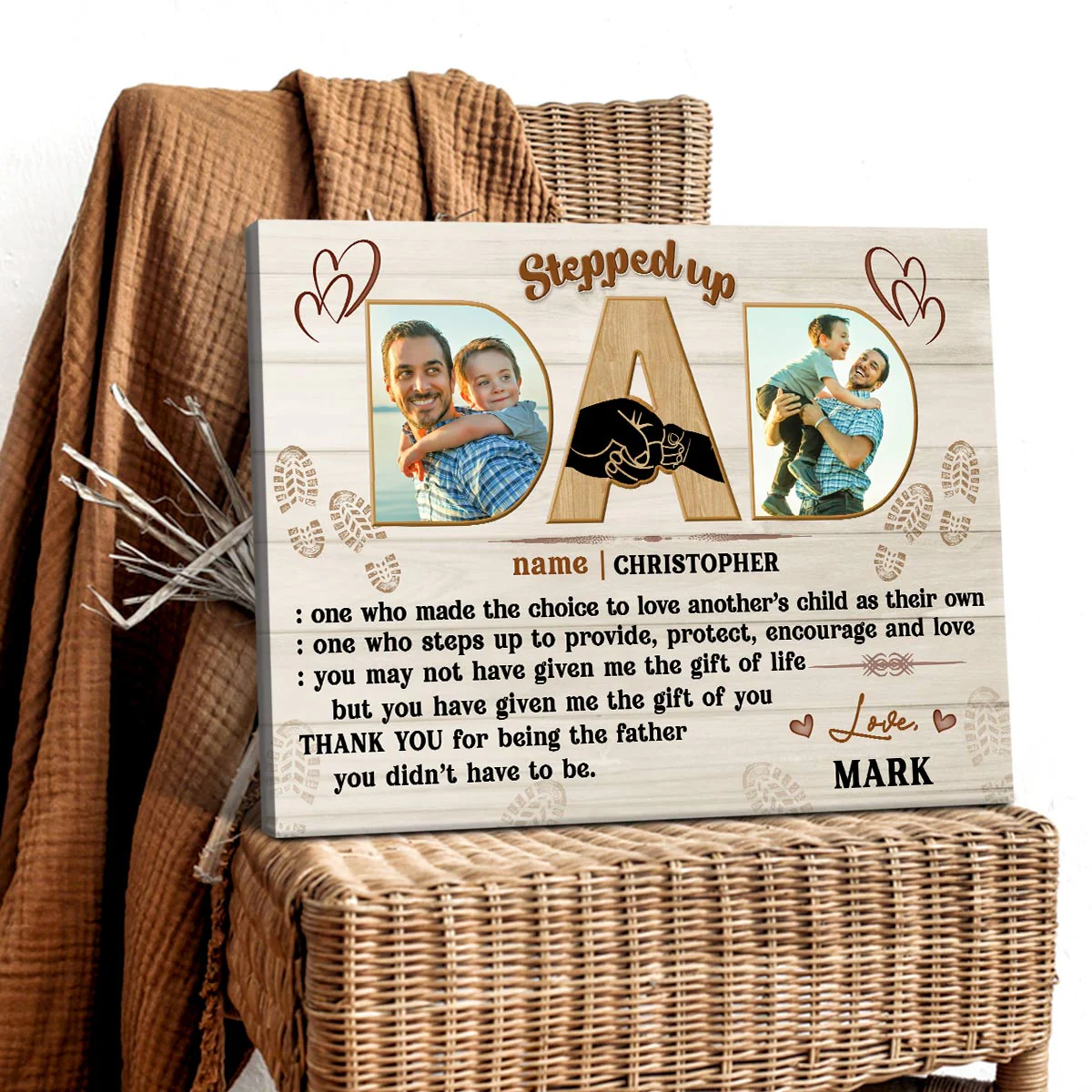 Denifition of Stepped up Dad Personalized Photo Canvas Print - Image 2