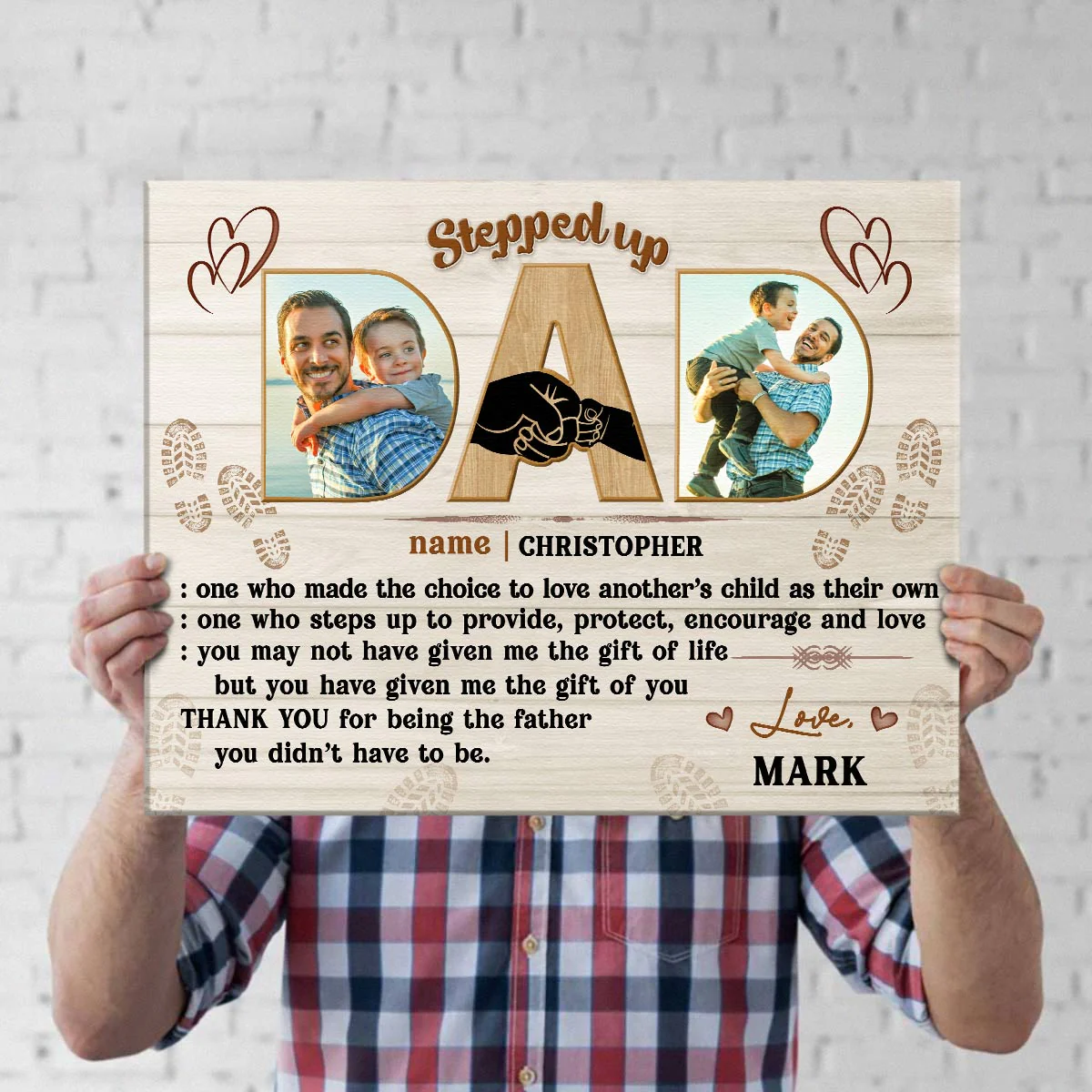 Denifition of Stepped up Dad Personalized Photo Canvas Print - Image 3