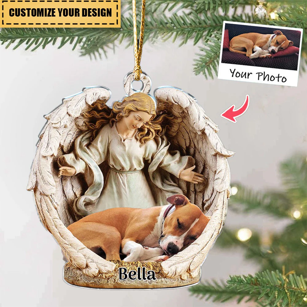 Dog Acrylic Ornament - Dog Lover Gifts - Sleeping Pet Within Angel Wings - Custom Ornament - Image 2
