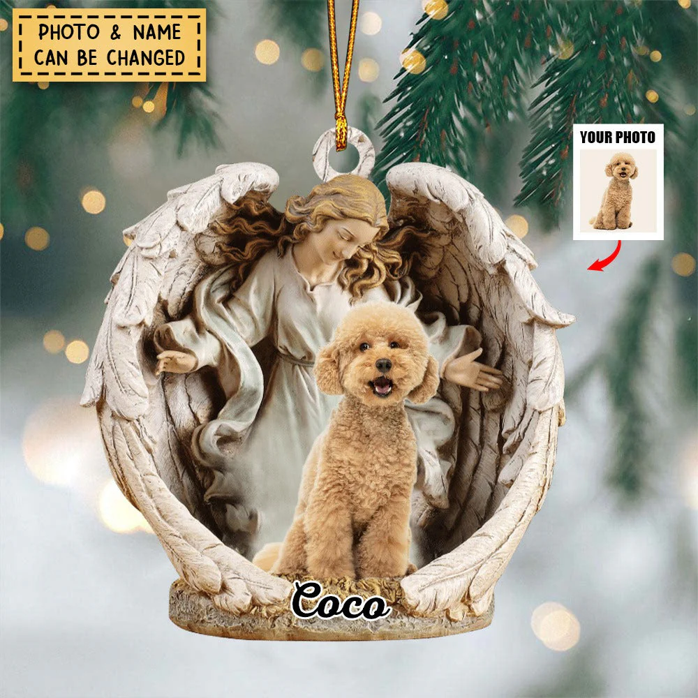 Dog Acrylic Ornament - Dog Lover Gifts - Sleeping Pet Within Angel Wings - Custom Ornament - Image 3