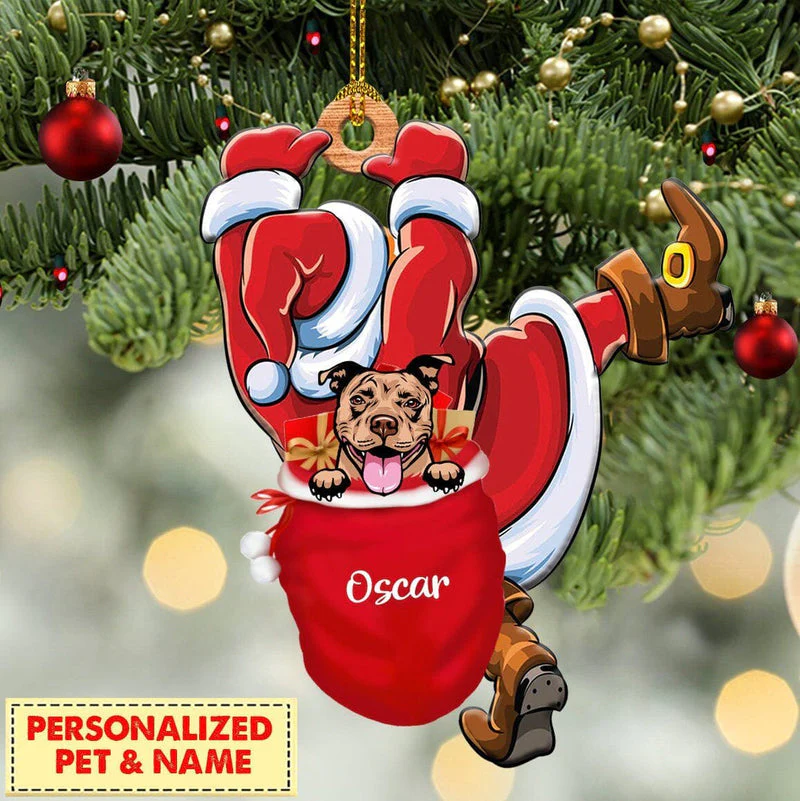 Dog Cat Santa Best Gift Ever - Personalized Christmas Xmas Wood Ornament - Image 2