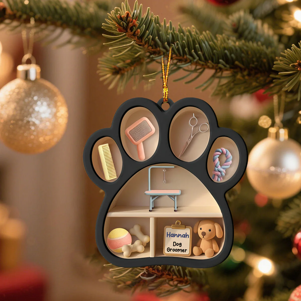 Dog Groomer Paw And Grooming Tools Ornament,Custom Acrylic Ornament,Gift For Dog Groomers - Image 2