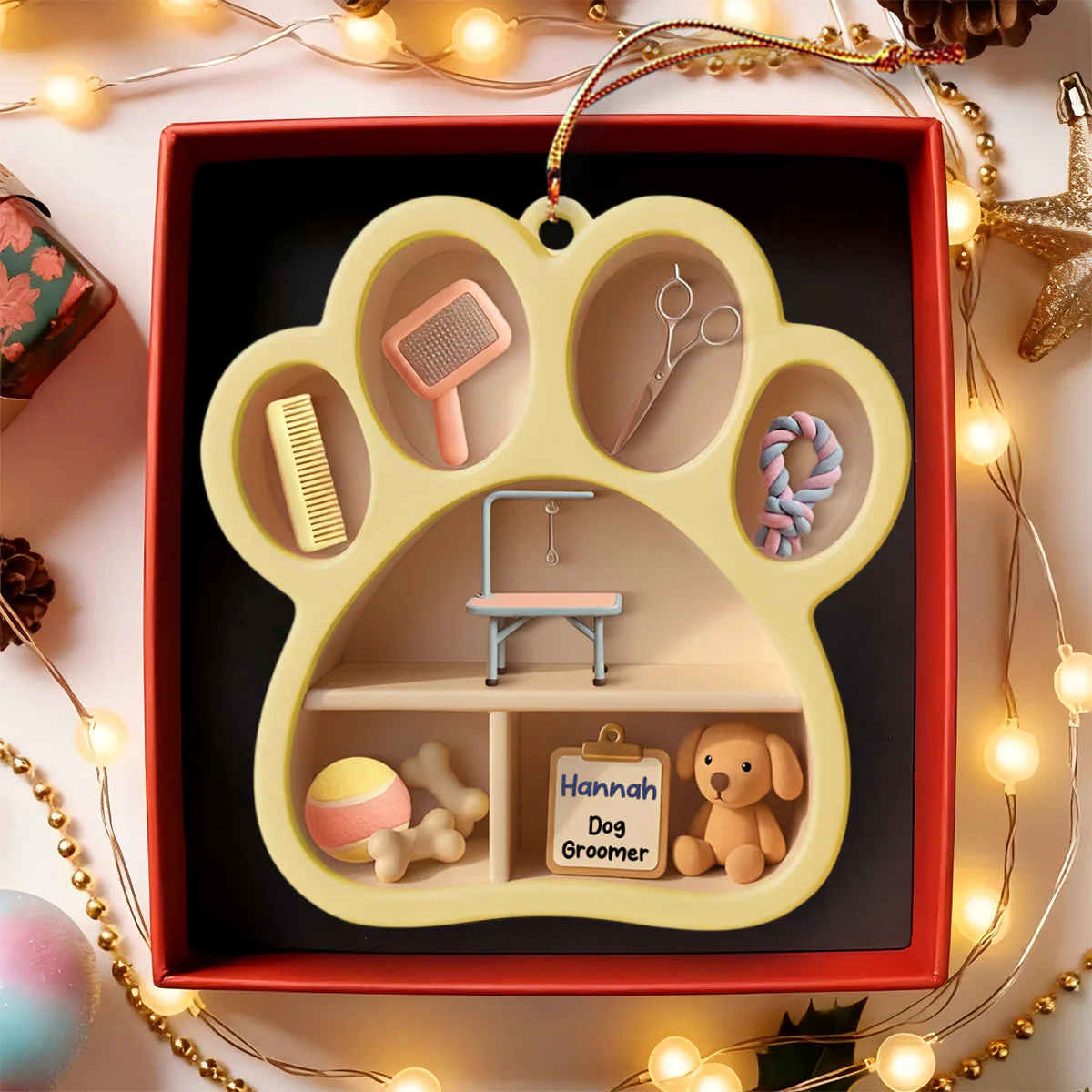 Dog Groomer Paw And Grooming Tools Ornament,Custom Acrylic Ornament,Gift For Dog Groomers - Image 4
