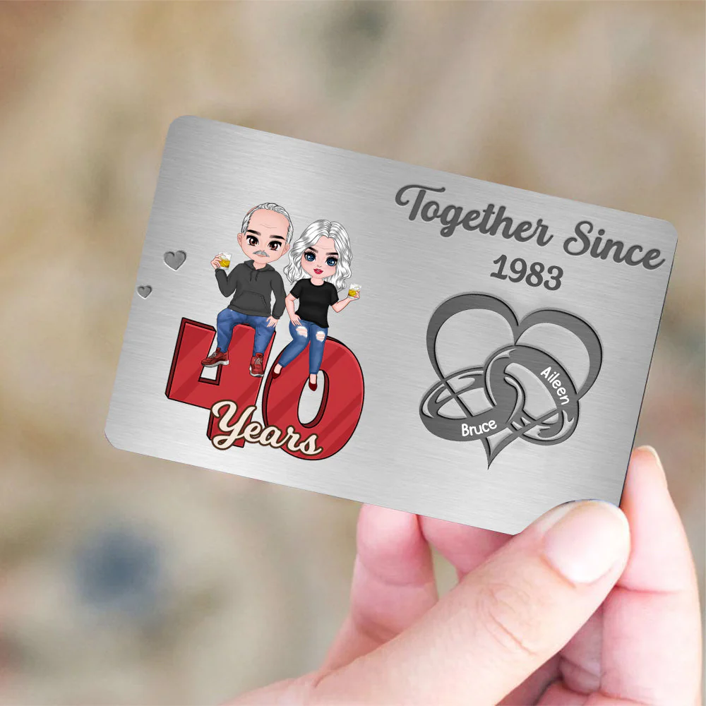 Doll Couple Heart Rings Gift For Him Personalized Metal Wallet Card - Image 3