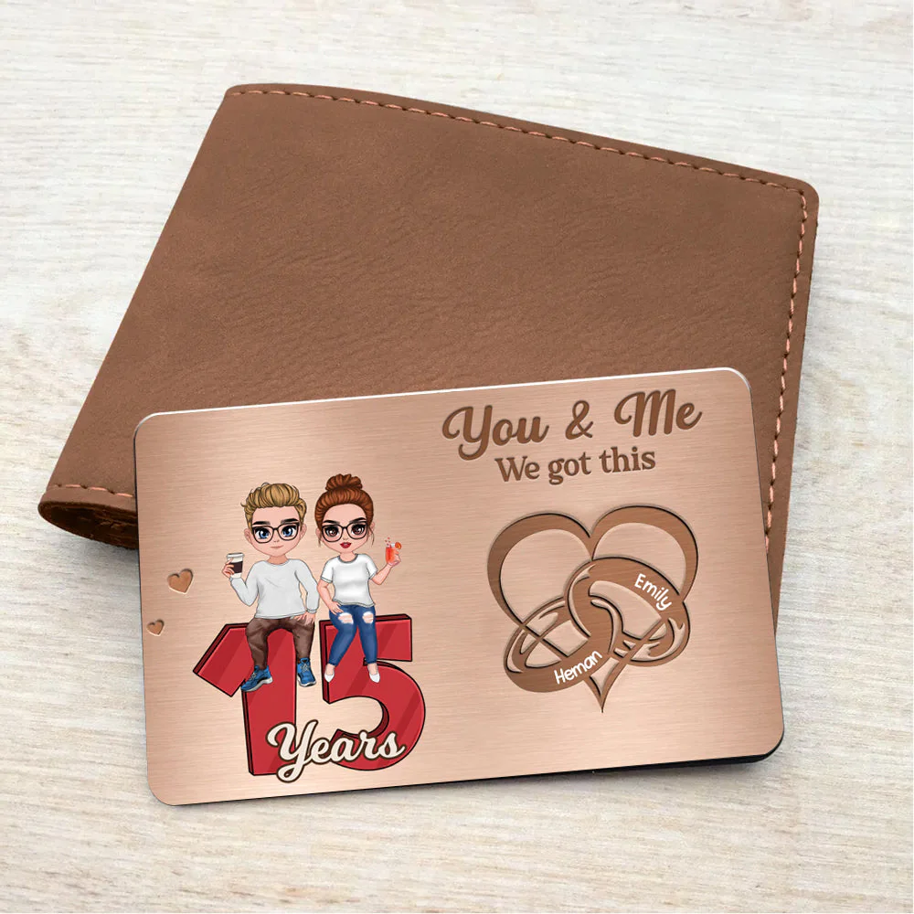Doll Couple Heart Rings Gift For Him Personalized Metal Wallet Card - Image 4