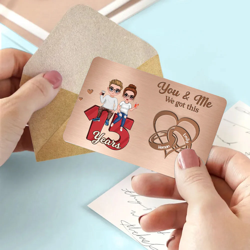 Doll Couple Heart Rings Gift For Him Personalized Metal Wallet Card - Image 5