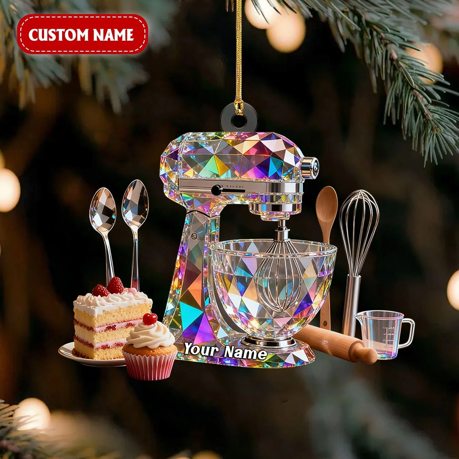 Dough Mixer Machine Custom Name Stained Glass Effect Acrylic Christmas Ornament, Gifts For Baking Lovers - Image 2