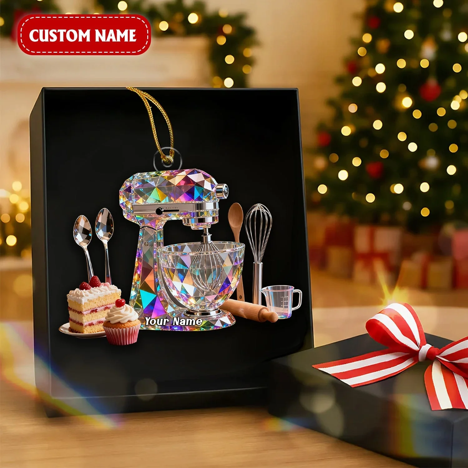 Dough Mixer Machine Custom Name Stained Glass Effect Acrylic Christmas Ornament, Gifts For Baking Lovers - Image 3