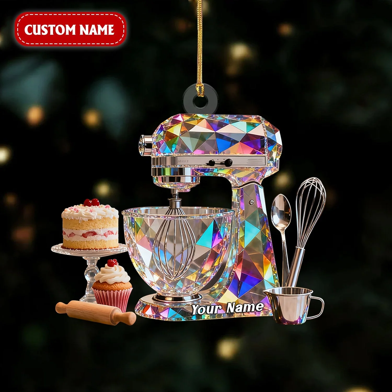 Dough Mixer Machine Custom Name Stained Glass Effect Acrylic Christmas Ornament, Gifts For Baking Lovers - Image 4