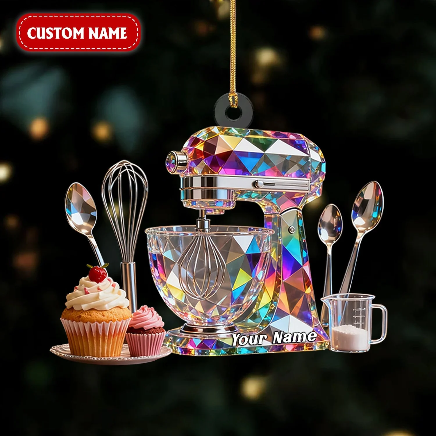 Dough Mixer Machine Custom Name Stained Glass Effect Acrylic Christmas Ornament, Gifts For Baking Lovers - Image 5