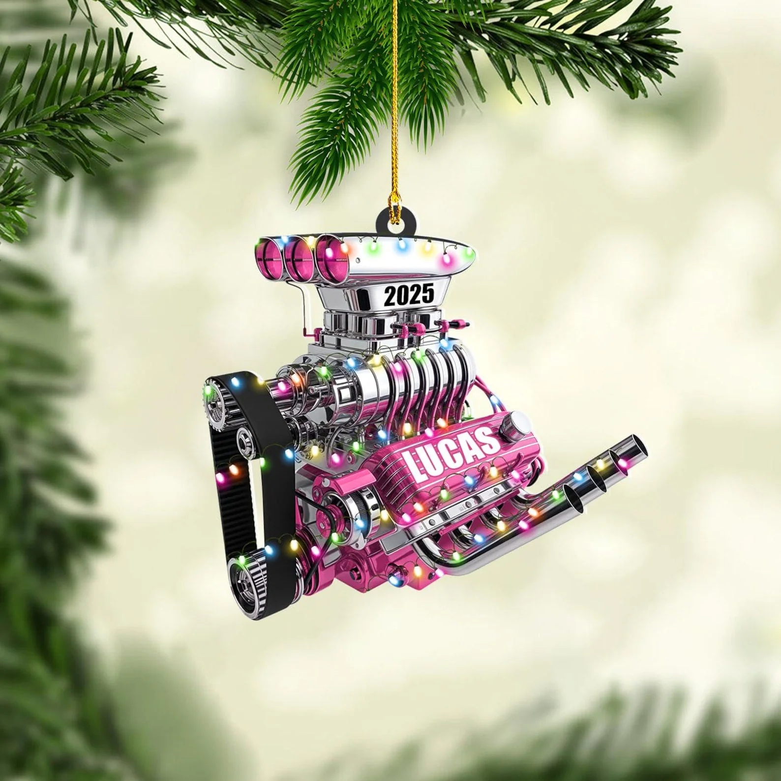 Drag Racing Hot Rod V8 Engine, Custom Drag Racing Ornament - Image 3
