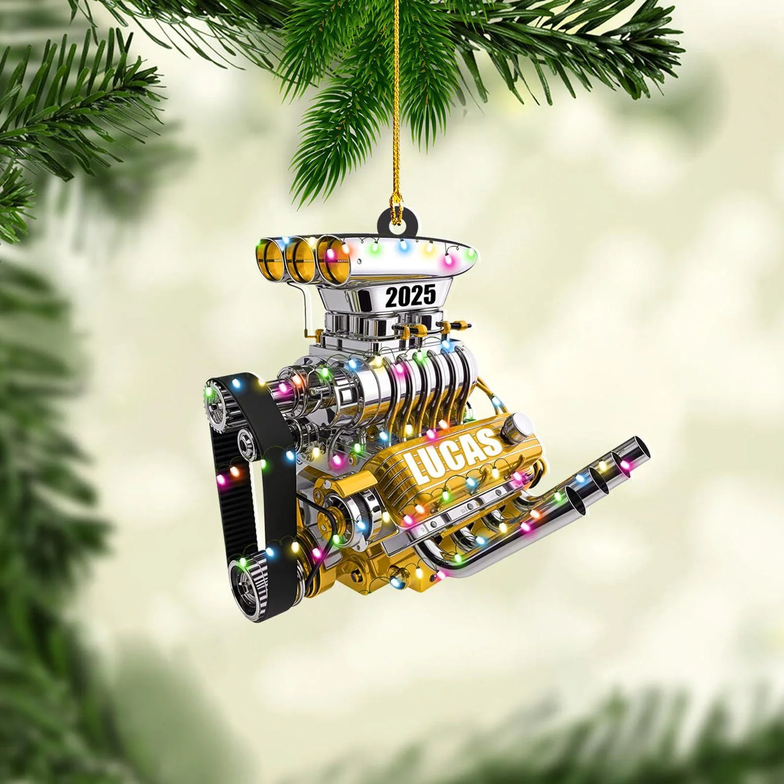 Drag Racing Hot Rod V8 Engine, Custom Drag Racing Ornament - Image 4