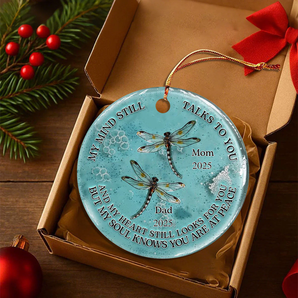 Dragonfly My Mind My Heart My Soul - Personalized Memorial Ceramic Ornament - Image 2
