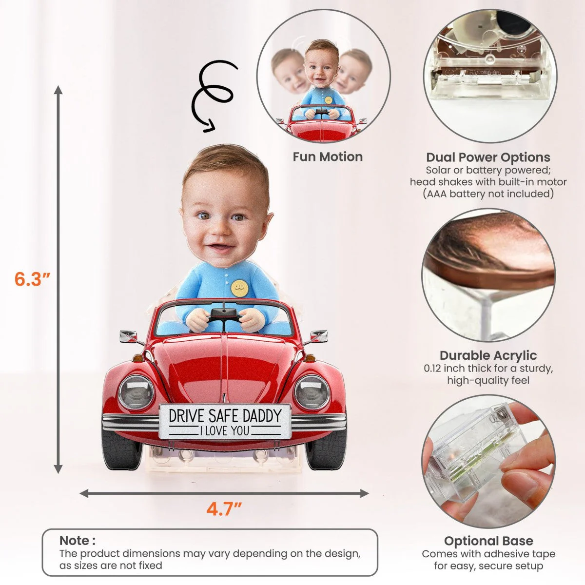 Drive Safe Daddy - Personalized Photo Shaking Head Acrylic Standee - Image 4