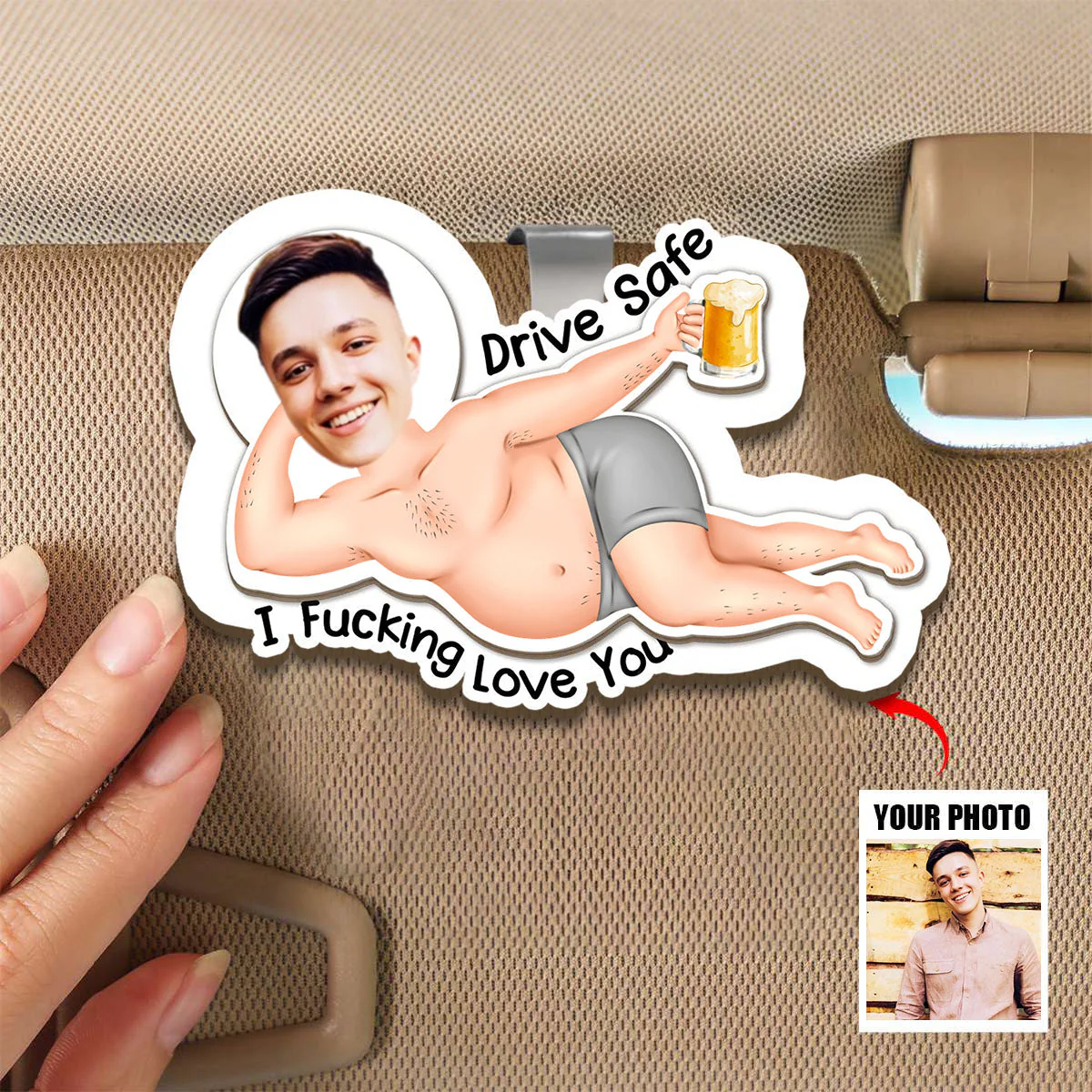 Drive Safe - Funny Gifts For Husband, Wife - Personalized Wooden Photo Car Visor Clip - Image 2